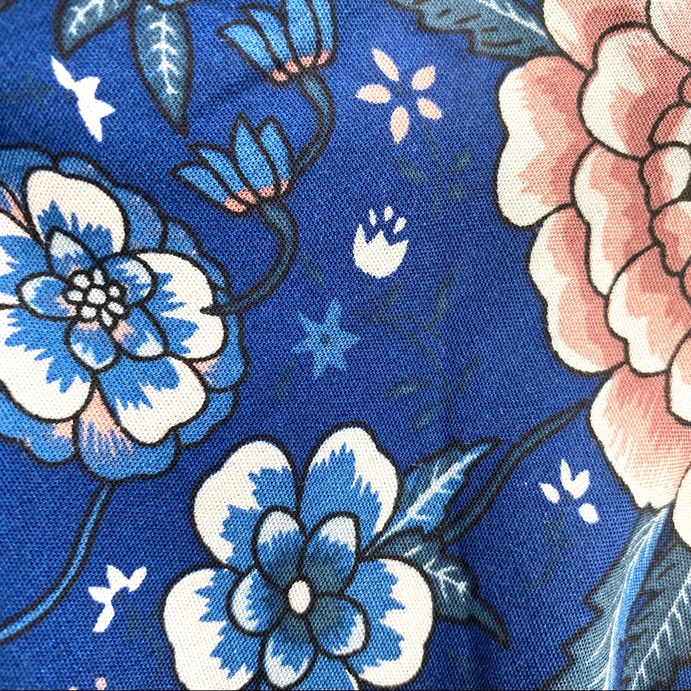 Blue Boho Floral Print Puff Sleeve Peasant Blouse - Picture 12 of 14